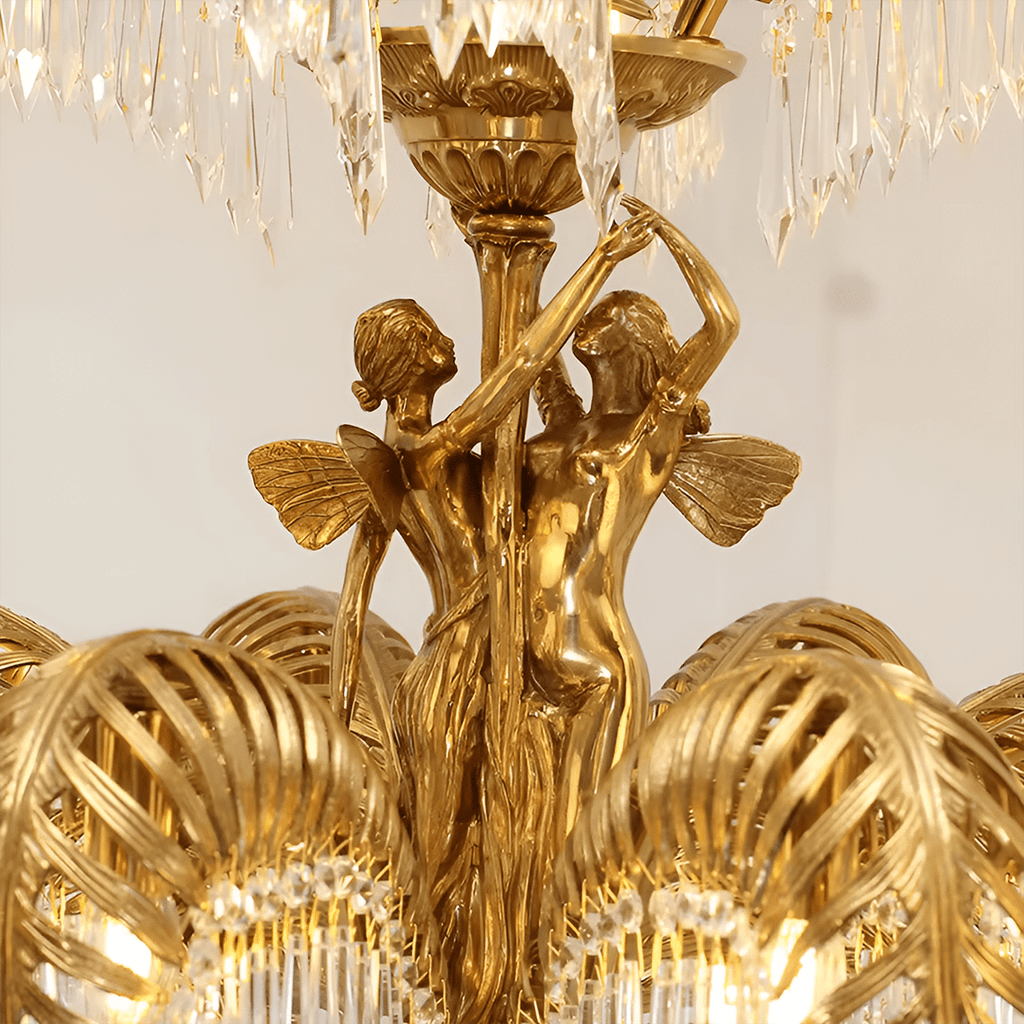 Baroque Style Gold Palm Leaf Crystal Chandelier - Serene Luminaire