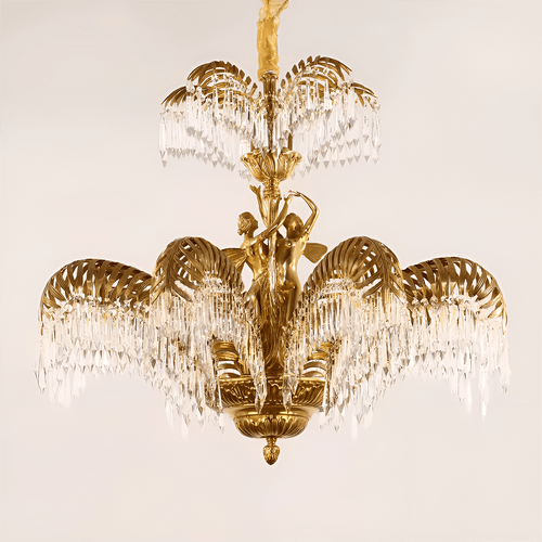 Baroque Style Gold Palm Leaf Crystal Chandelier - Serene Luminaire