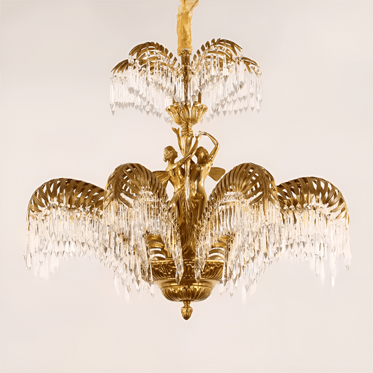 Baroque Style Gold Palm Leaf Crystal Chandelier - Serene Luminaire