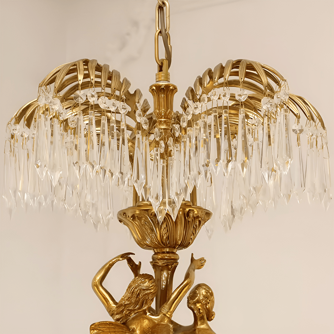 Baroque Style Gold Palm Leaf Crystal Chandelier - Serene Luminaire