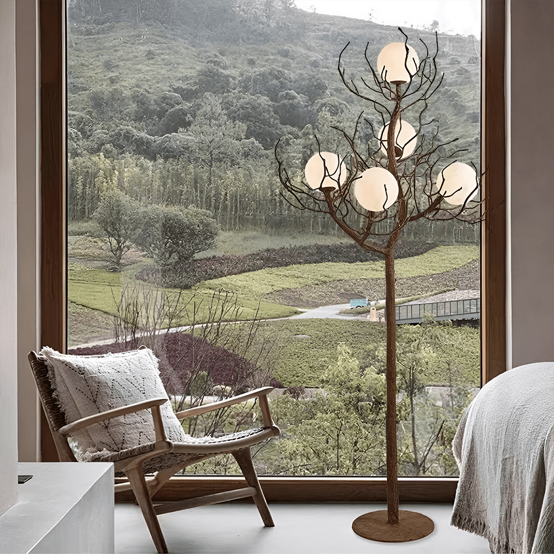 Vintage Direct Tree Branch Floor Lamp - 63.5" Rustic Cabin Lodge Decor - Glass Lantern Night Light - Bronze Brown