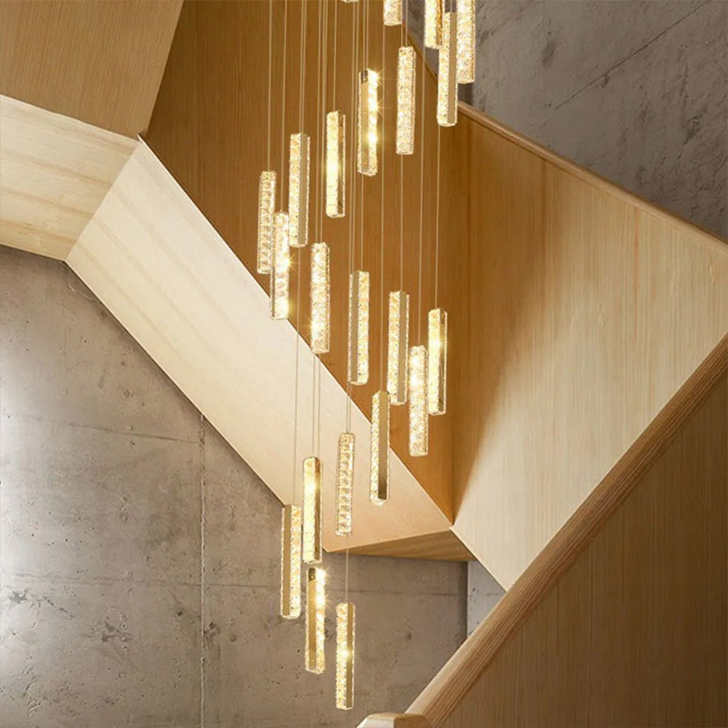 Celine Modern Rectangular Crystal Drop Spiral Chandelier - Serene Luminaire