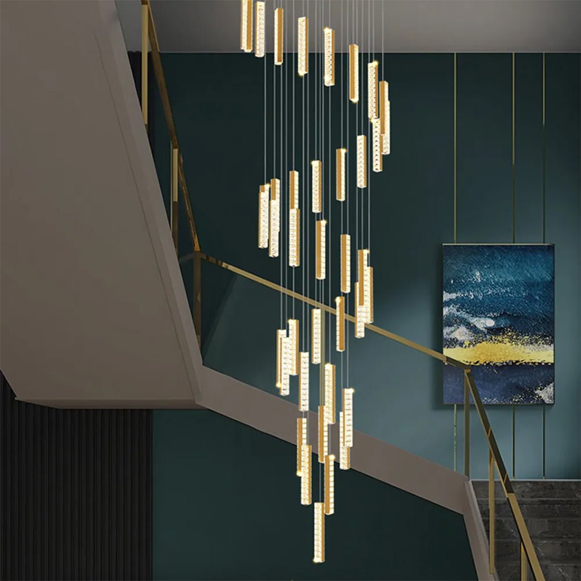 Celine Modern Rectangular Crystal Drop Spiral Chandelier - Serene Luminaire