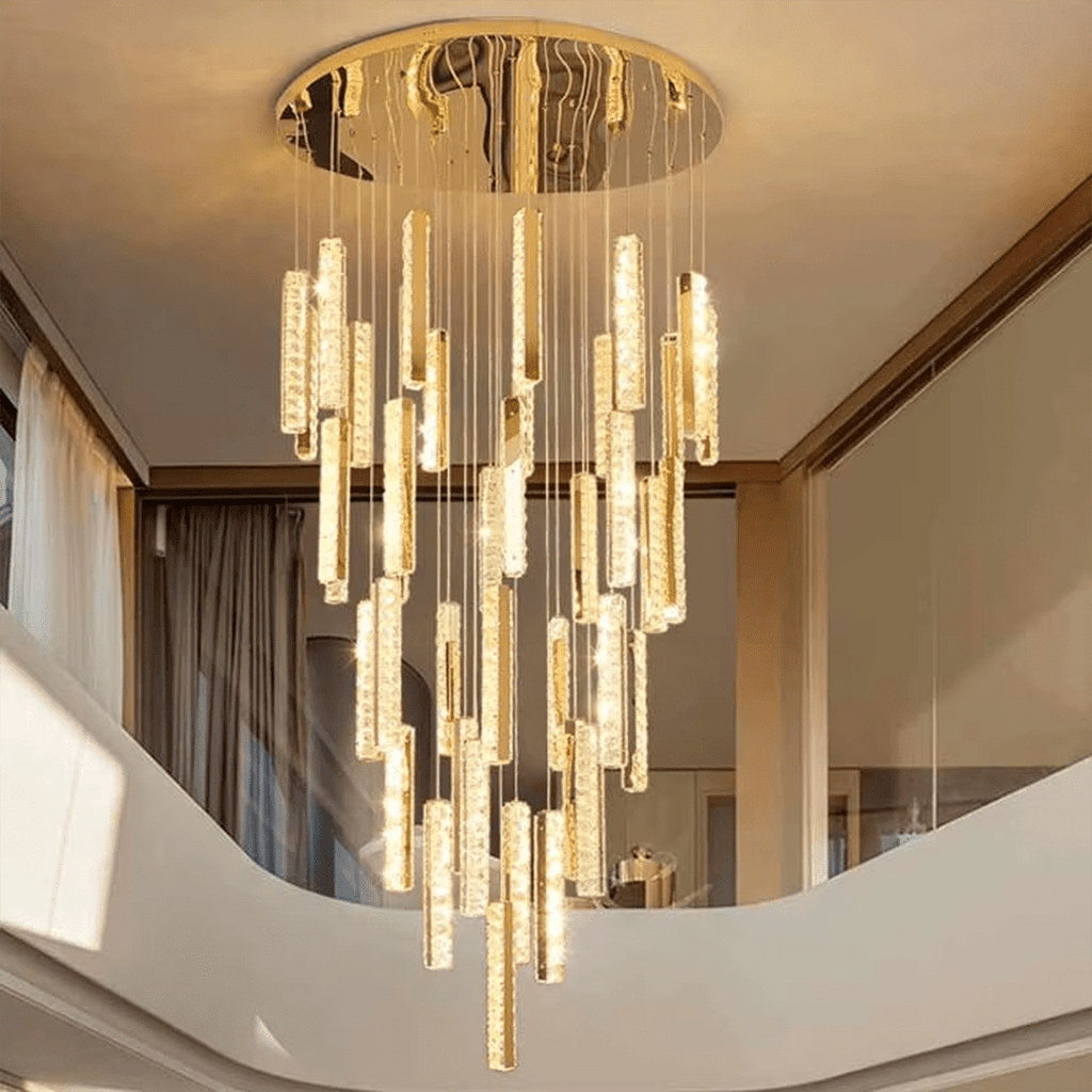 Celine Modern Rectangular Crystal Drop Spiral Chandelier - Serene Luminaire