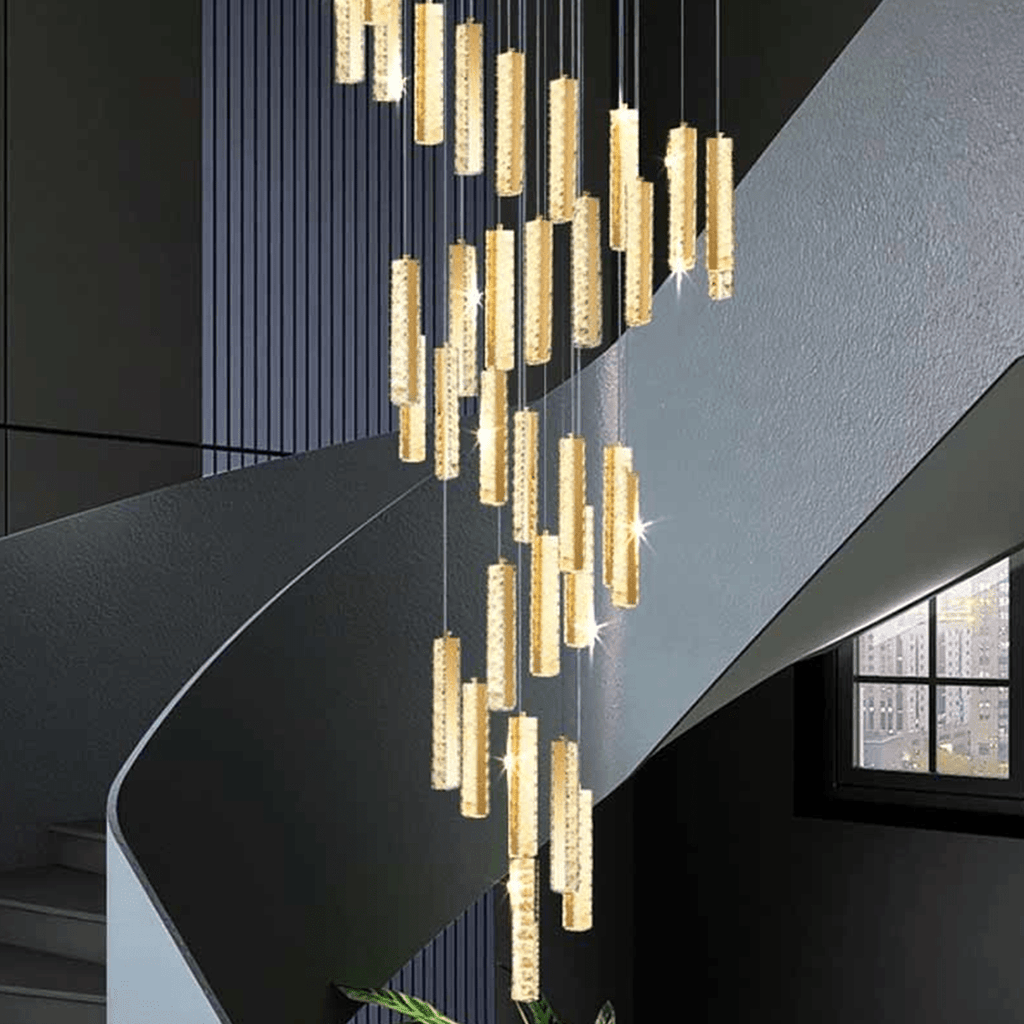 Celine Modern Rectangular Crystal Drop Spiral Chandelier - Serene Luminaire