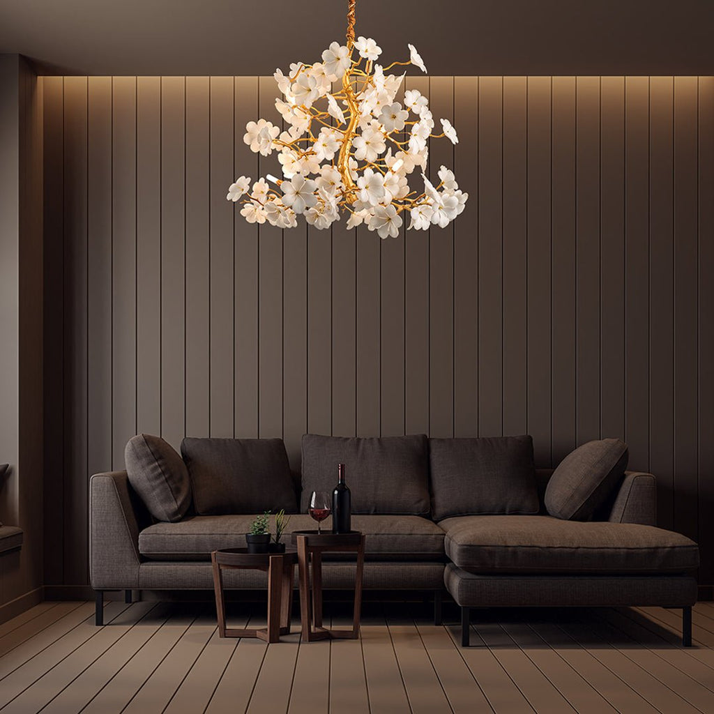 Cherry Blossom White Flower Chandelier - Serene Luminaire