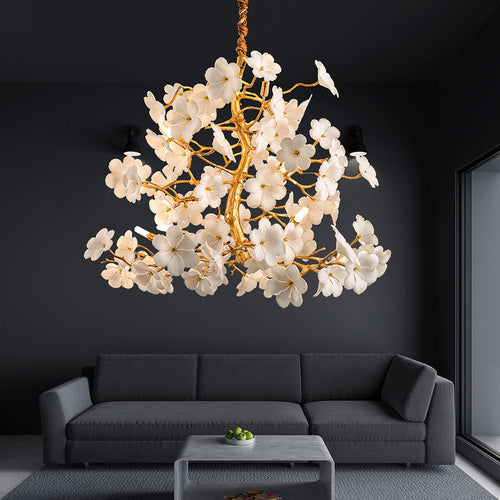 Cherry Blossom White Flower Chandelier - Serene Luminaire