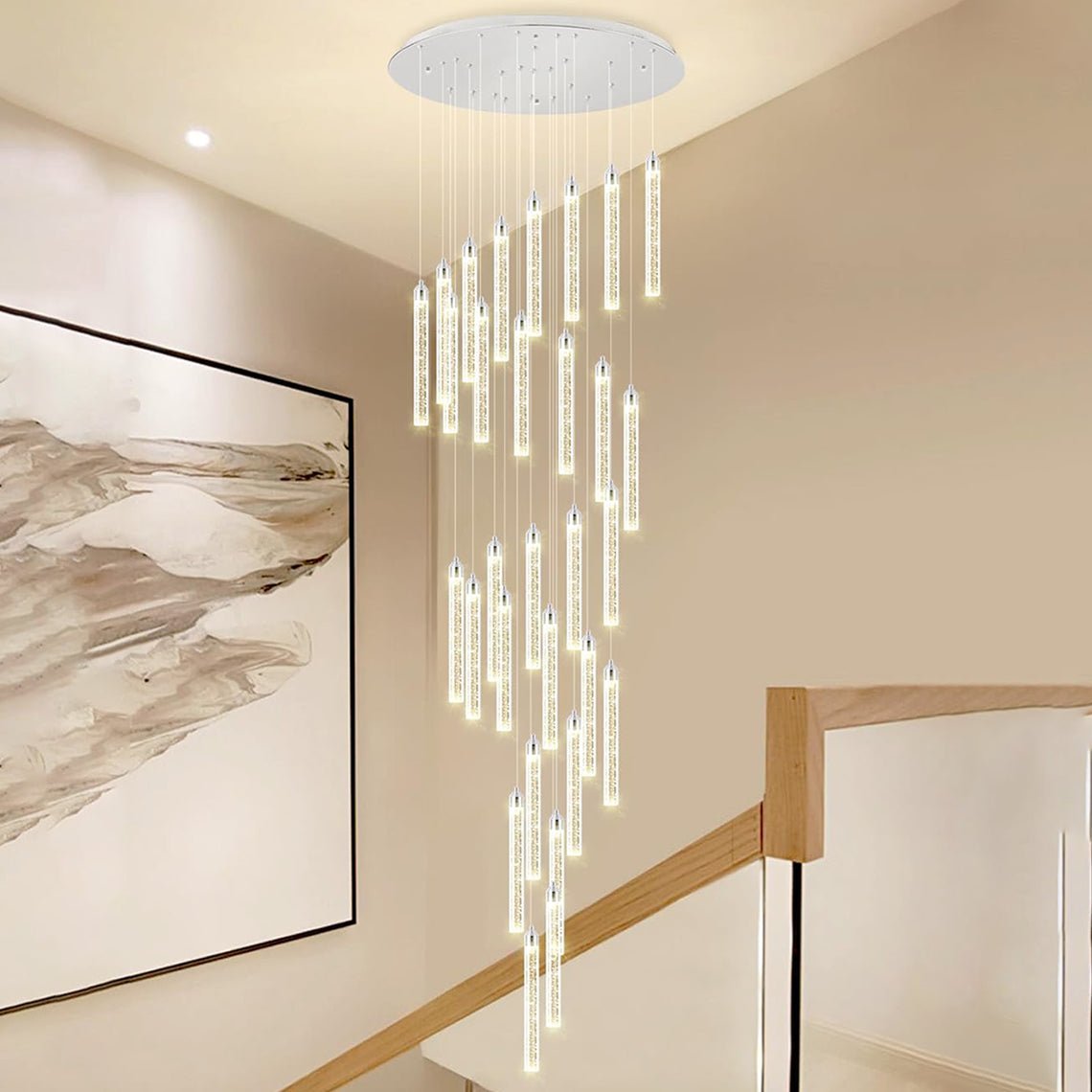 Clara 36 - Lights Staircase Large Chandelier for High Ceilings - Serene Luminaire