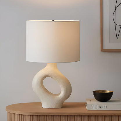 Clara Natural Ivory Table Lamp with Fabric Shallow Drum Shade - Serene Luminaire