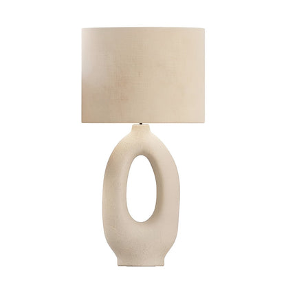 Clara Natural Ivory Table Lamp with Fabric Shallow Drum Shade - Serene Luminaire