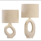 Clara Natural Ivory Table Lamp with Fabric Shallow Drum Shade - Serene Luminaire