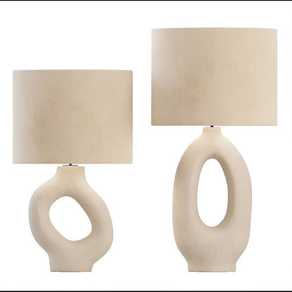 Clara Natural Ivory Table Lamp with Fabric Shallow Drum Shade - Serene Luminaire