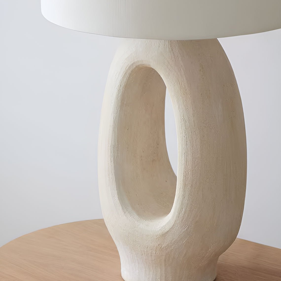 Clara Natural Ivory Table Lamp with Fabric Shallow Drum Shade - Serene Luminaire