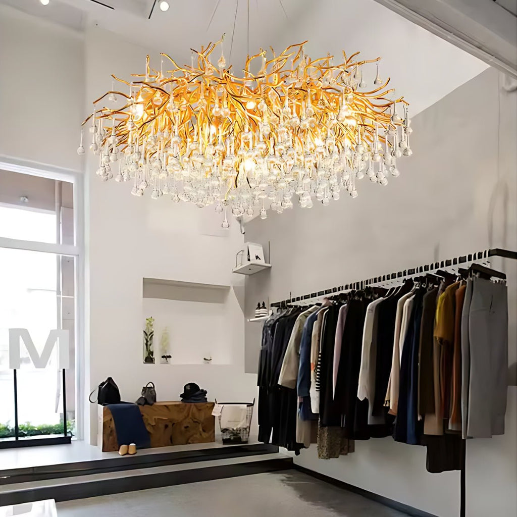 Crystal Raindrop Chandelier Gold Tree Branch Chandelier - Serene Luminaire