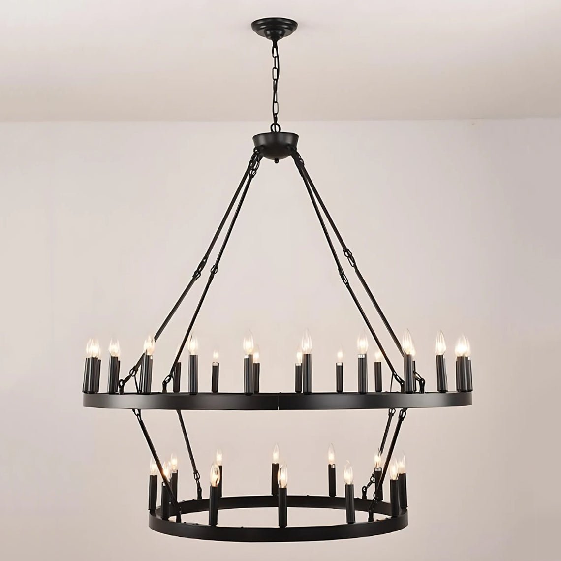 Emily Wagon Wheel Farmhouse Candelabra Two - Tier Chandelier - Serene Luminaire