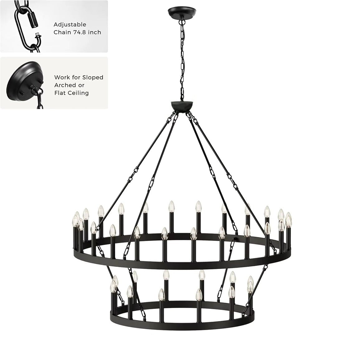 Emily Wagon Wheel Farmhouse Candelabra Two - Tier Chandelier - Serene Luminaire