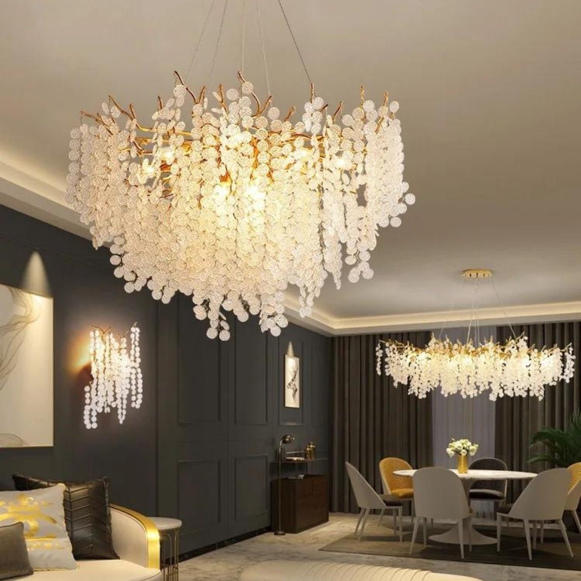 French Style Luxury Gold Money Tree Branch Chandelier - Serene Luminaire