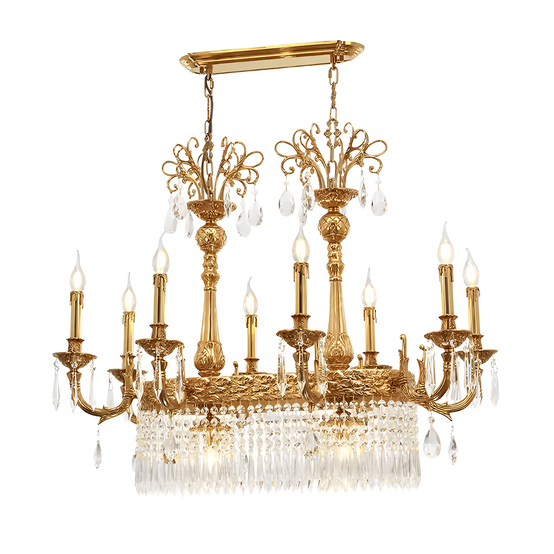 Glitterati 43" Gold Rectangular Baroque Candelabra Chandelier with Crystal Accent - Serene Luminaire