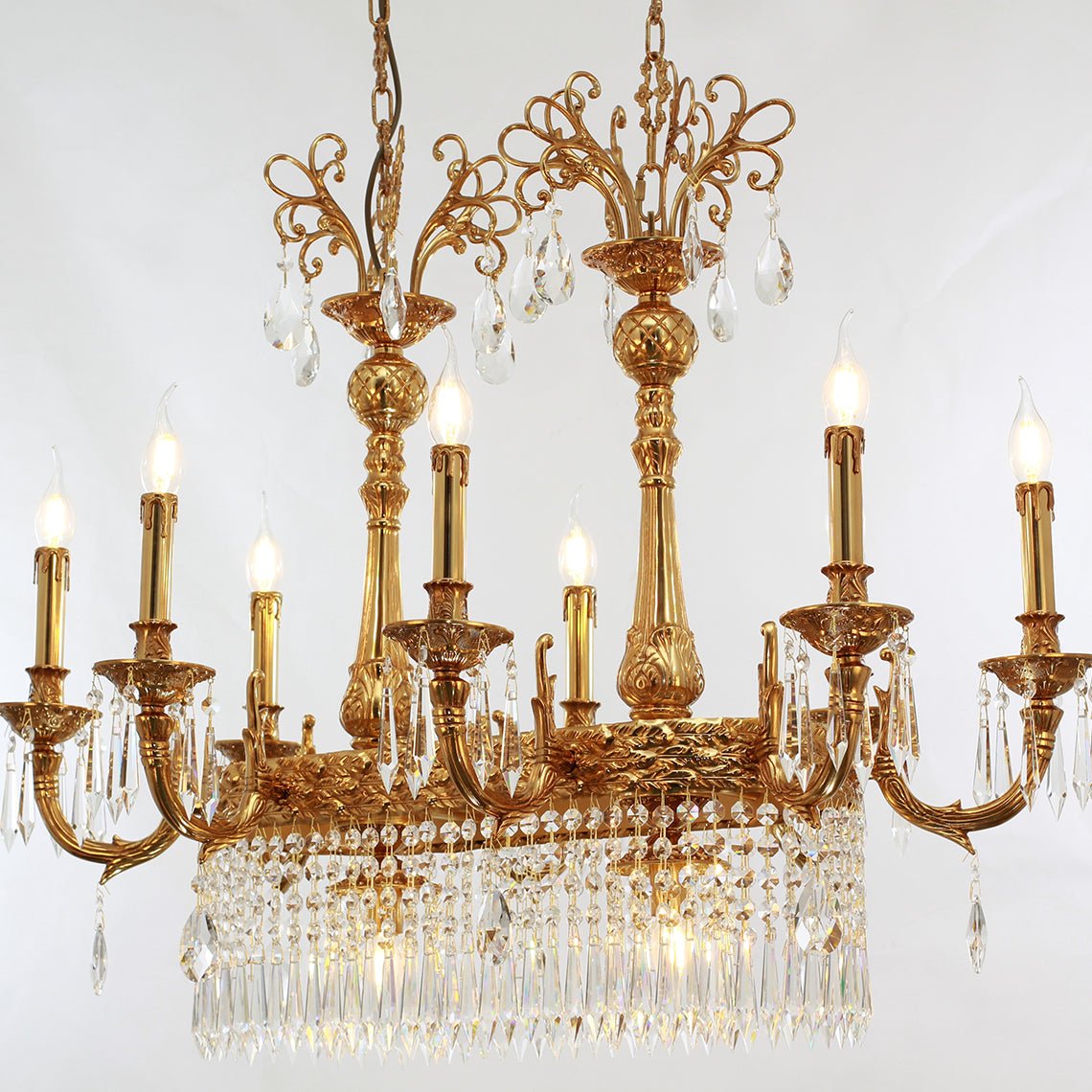 Glitterati 43" Gold Rectangular Baroque Candelabra Chandelier with Crystal Accent - Serene Luminaire