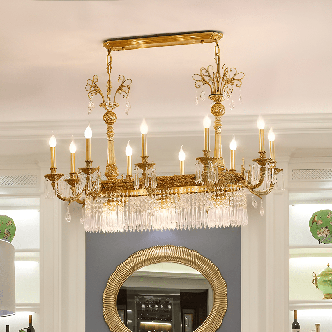 Glitterati 43" Gold Rectangular Baroque Candelabra Chandelier with Crystal Accent - Serene Luminaire