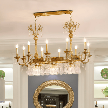 Glitterati 43" Gold Rectangular Baroque Candelabra Chandelier with Crystal Accent - Serene Luminaire