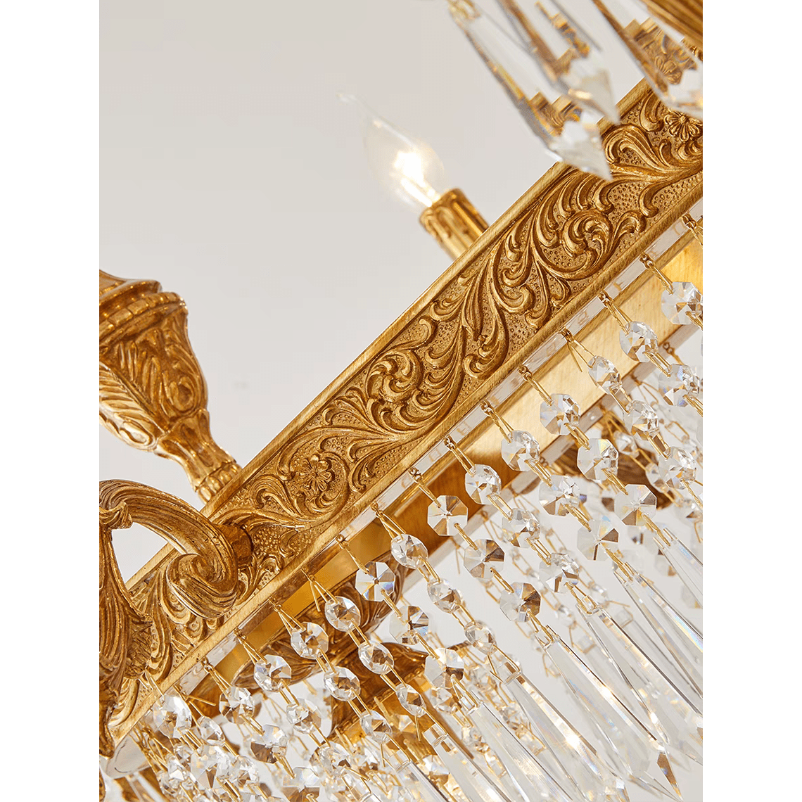 Glitterati 43" Gold Rectangular Baroque Candelabra Chandelier with Crystal Accent - Serene Luminaire