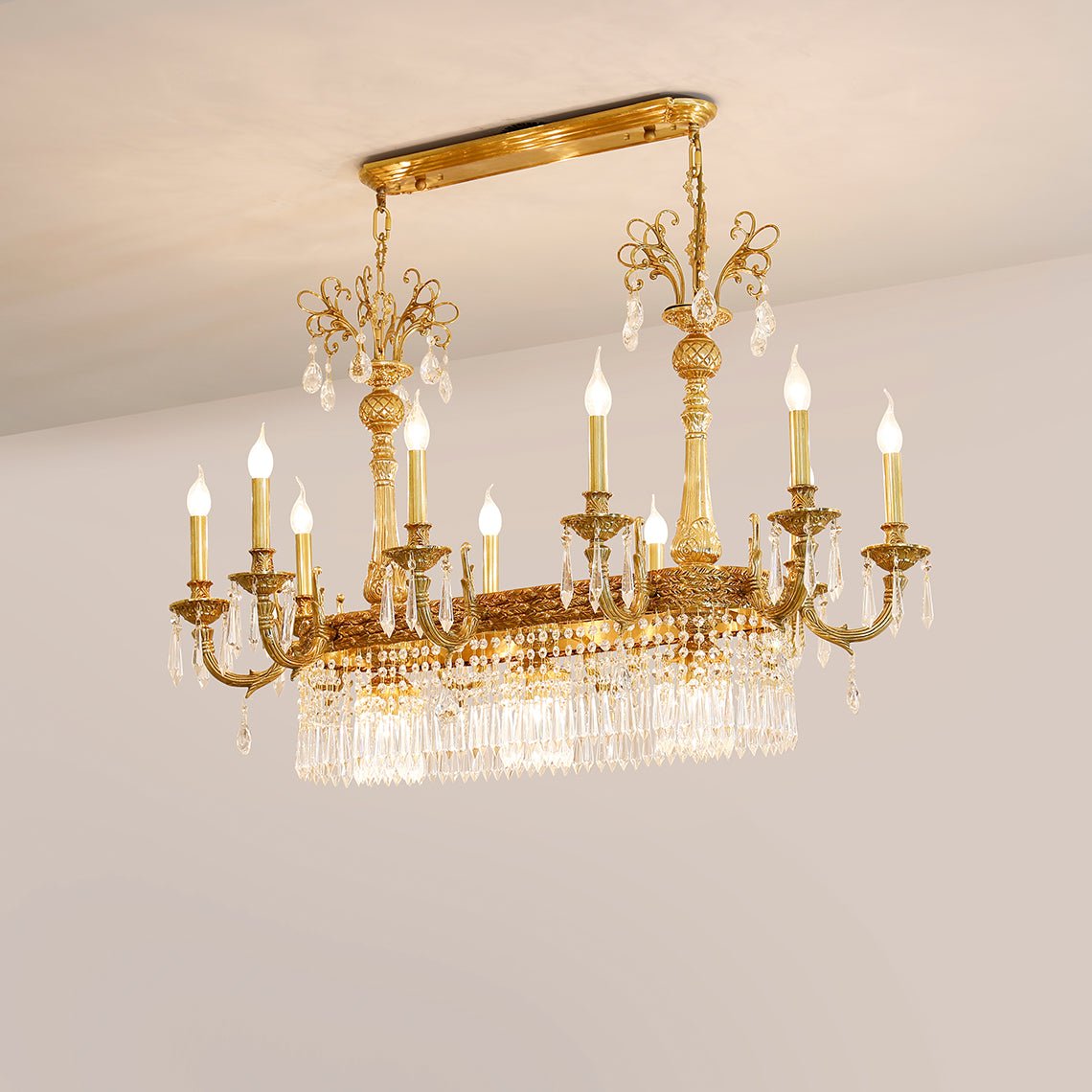 Glitterati 43" Gold Rectangular Baroque Candelabra Chandelier with Crystal Accent - Serene Luminaire