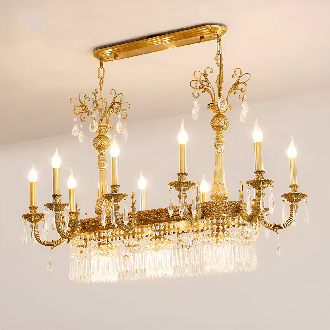 Glitterati 43" Gold Rectangular Baroque Candelabra Chandelier with Crystal Accent - Serene Luminaire