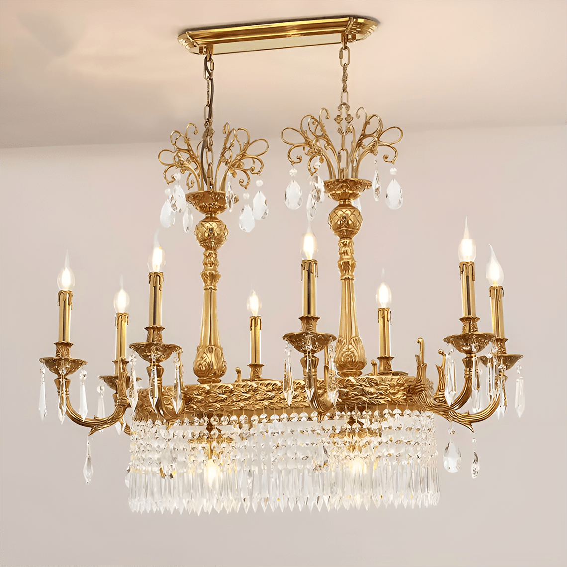 Glitterati 43" Gold Rectangular Baroque Candelabra Chandelier with Crystal Accent - Serene Luminaire