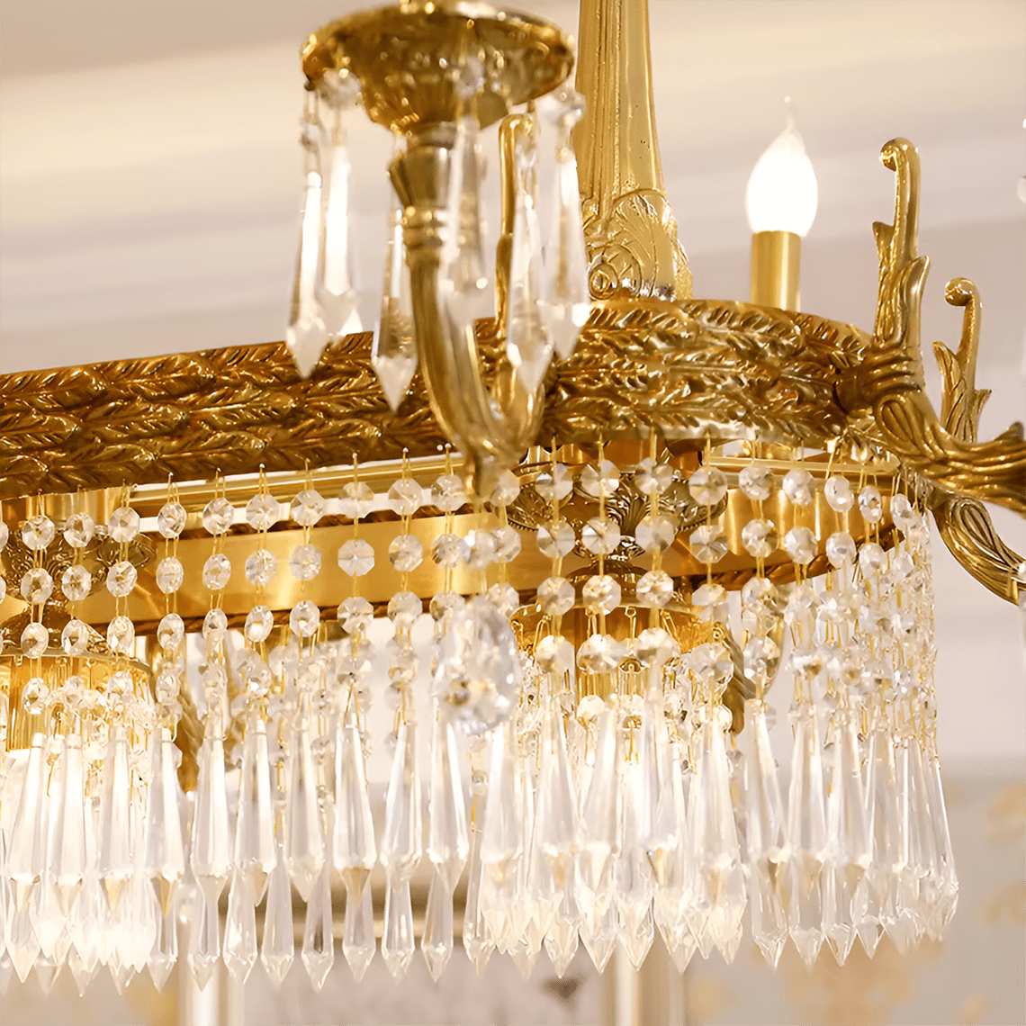 Glitterati 43" Gold Rectangular Baroque Candelabra Chandelier with Crystal Accent - Serene Luminaire