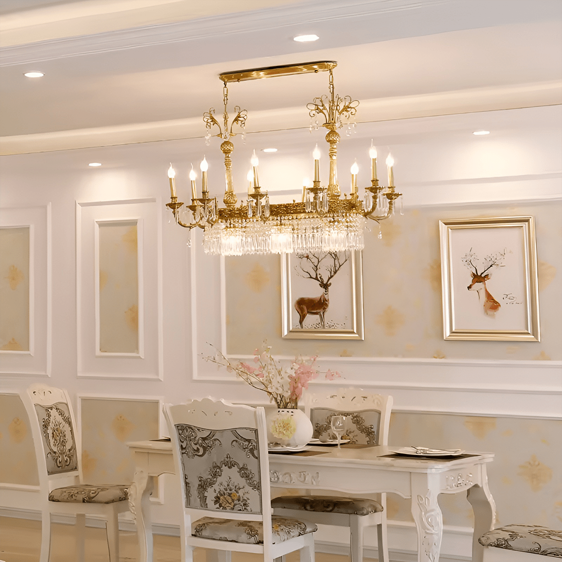 Glitterati 43" Gold Rectangular Baroque Candelabra Chandelier with Crystal Accent - Serene Luminaire