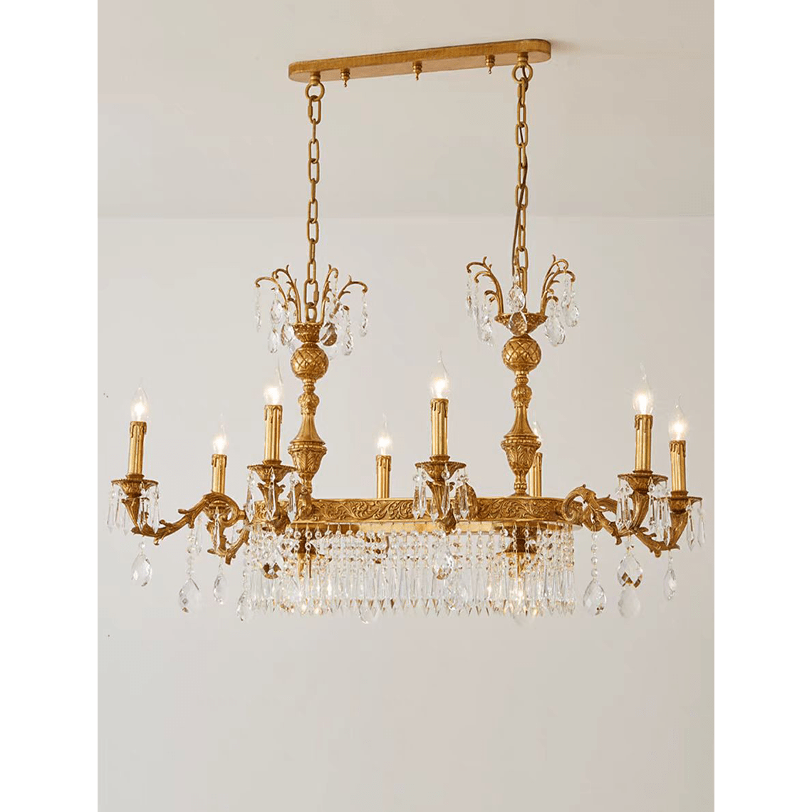 Glitterati 43" Gold Rectangular Baroque Candelabra Chandelier with Crystal Accent - Serene Luminaire