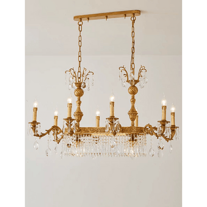 Glitterati 43" Gold Rectangular Baroque Candelabra Chandelier with Crystal Accent - Serene Luminaire