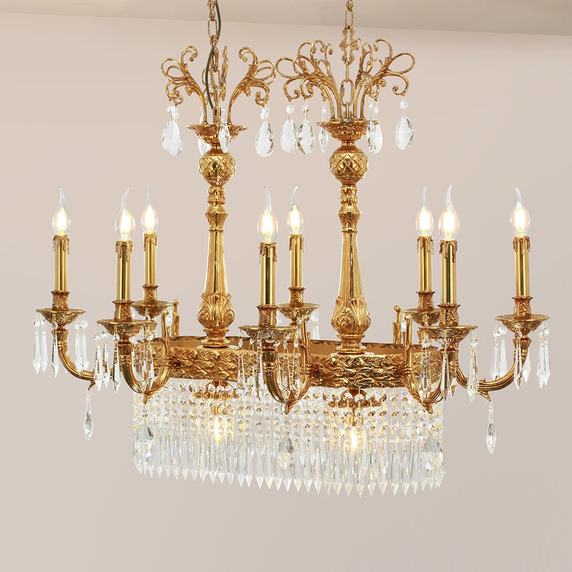 Glitterati 43" Gold Rectangular Baroque Candelabra Chandelier with Crystal Accent - Serene Luminaire