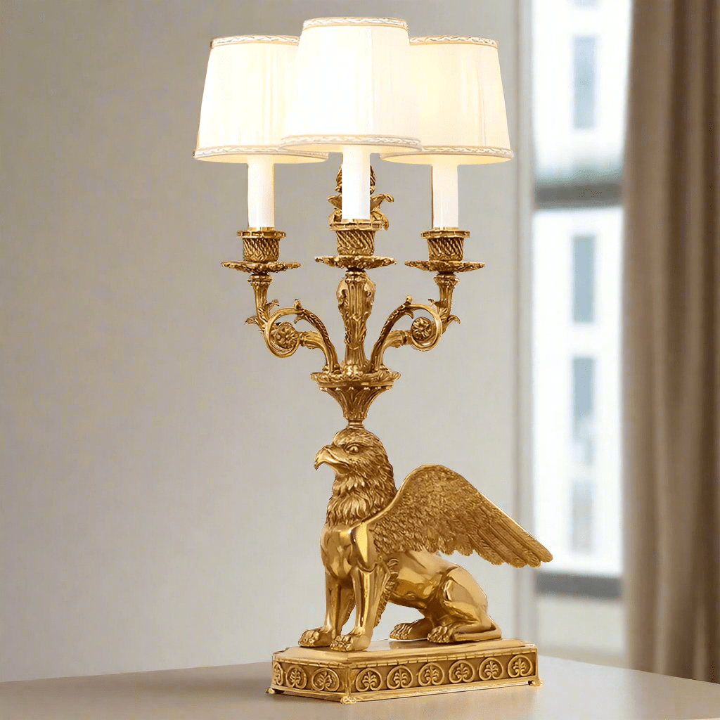 Gold Euro 29" Gold Eagle Table Lamp with 3 Pembroke Empire Lamp Shade - Serene Luminaire