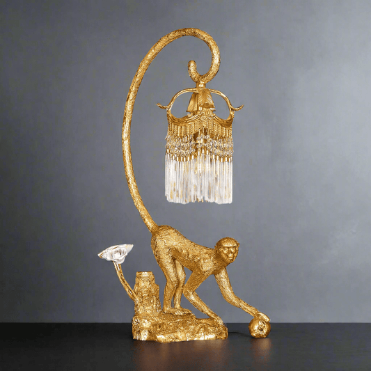 Golden Euro 22" Gold Monkey Table Lamp with Crystal Accent - Serene Luminaire