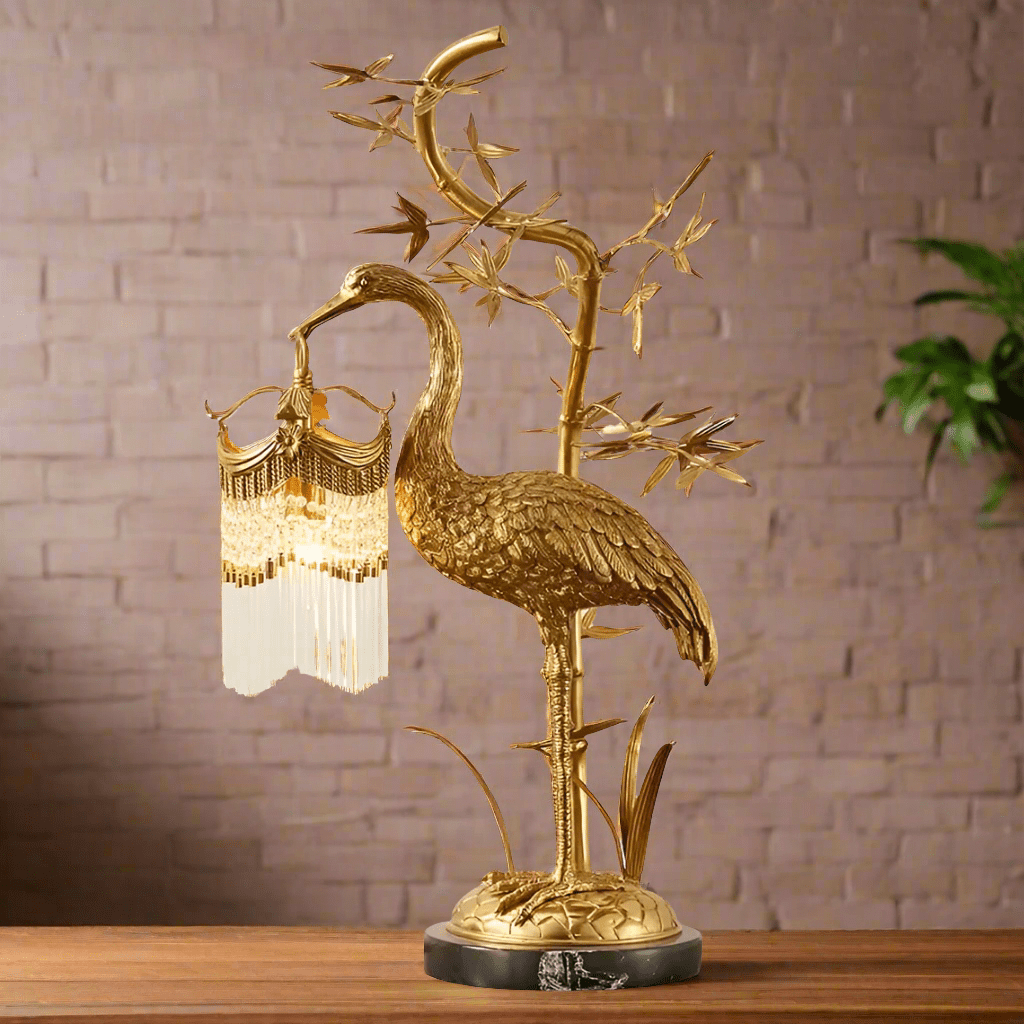 Golden Euro 26" Gold Flamingo Table Lamp with Crystal Accent - Serene Luminaire