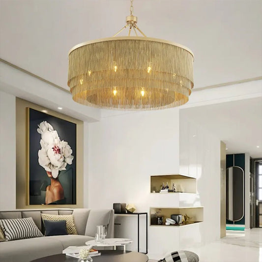 Grand Tassel Round Chain Chandelier Large - Serene Luminaire