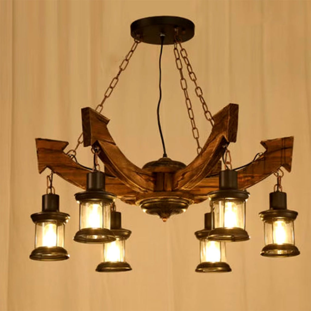 Industrial Retro Style 6 Light Wooden Farmhouse Chandelier - Serene Luminaire