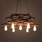 Industrial Retro Style Gear 7 Light Rustic Chandelier for Farmhouses and Restaurants - Serene Luminaire