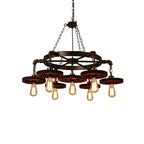 Industrial Retro Style Gear 7 Light Rustic Chandelier for Farmhouses and Restaurants - Serene Luminaire