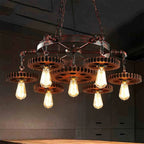 Industrial Retro Style Gear 7 Light Rustic Chandelier for Farmhouses and Restaurants - Serene Luminaire