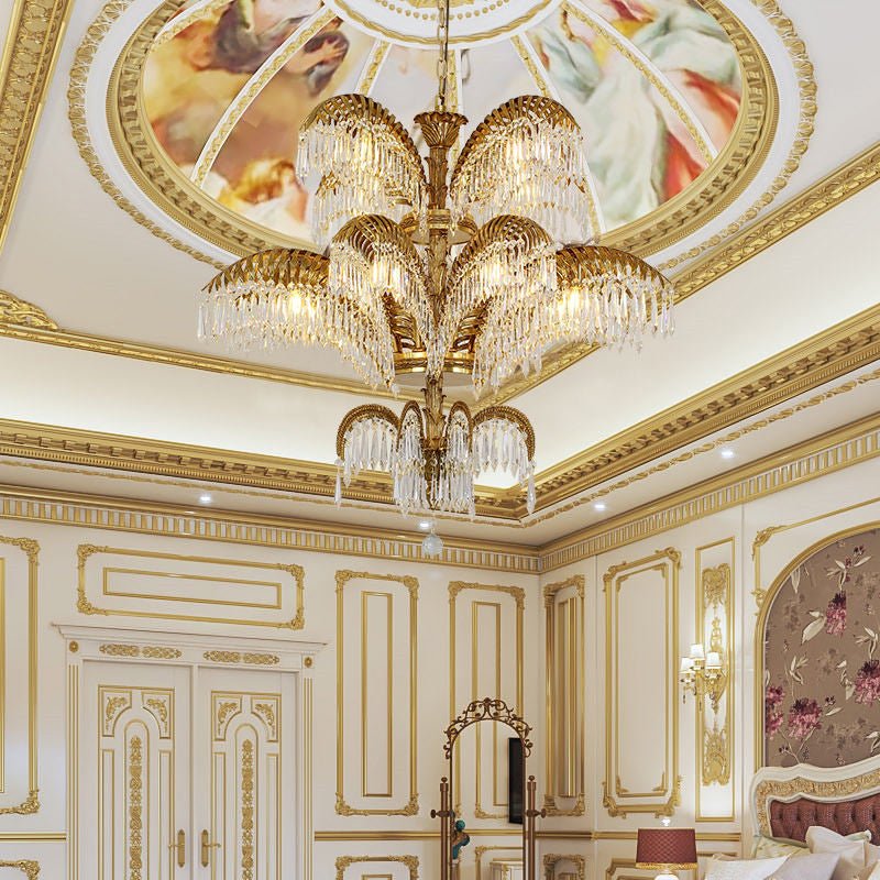 Le Grand Palmier Three - Tiered Crystal Palm Chandelier - Serene Luminaire