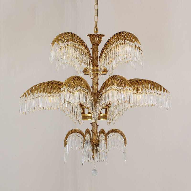Le Grand Palmier Three - Tiered Crystal Palm Chandelier - Serene Luminaire