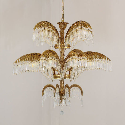 Le Grand Palmier Three - Tiered Crystal Palm Chandelier - Serene Luminaire