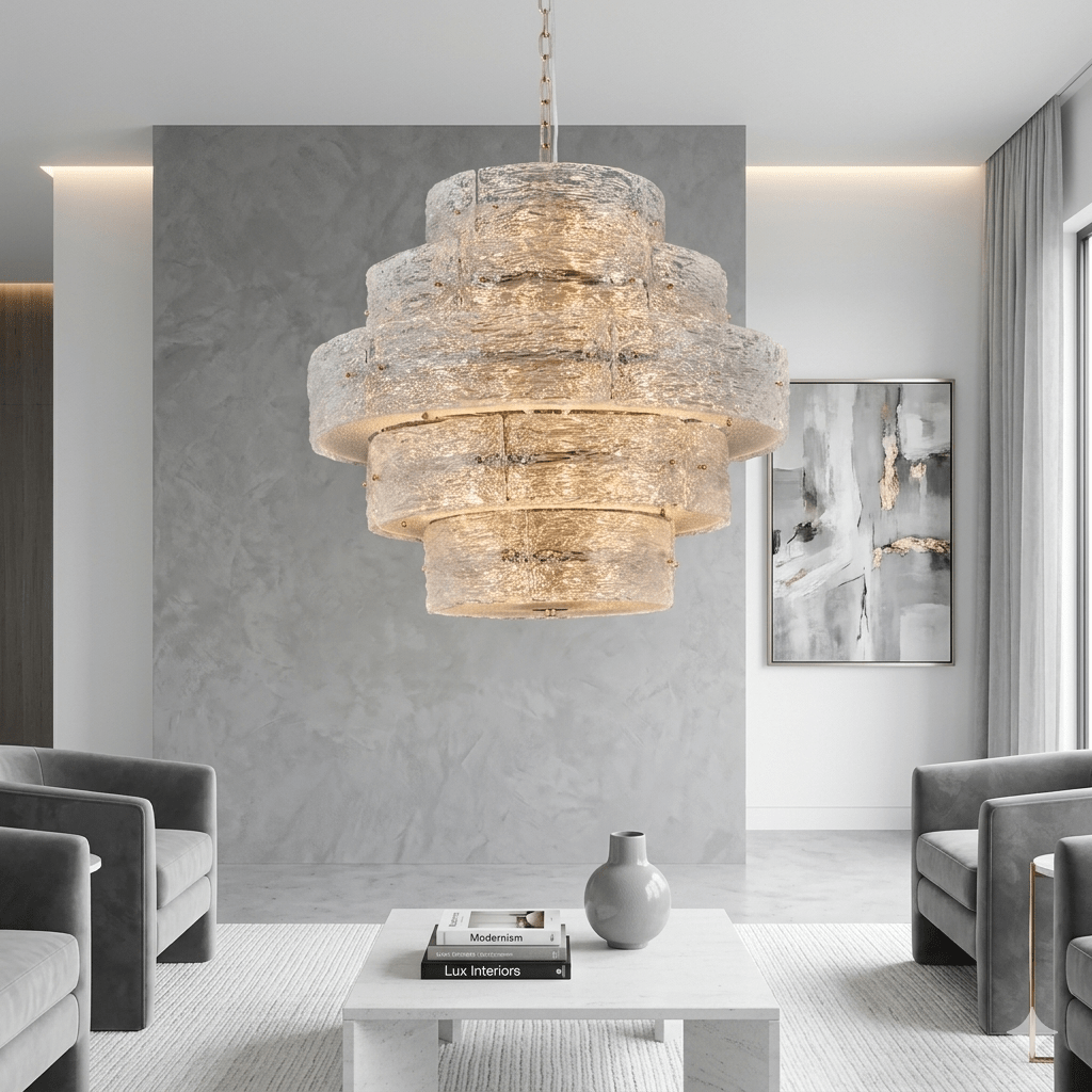 Luce Strata Tiered Round Glass Chandelier - Serene Luminaire