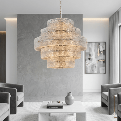 Luce Strata Tiered Round Glass Chandelier - Serene Luminaire