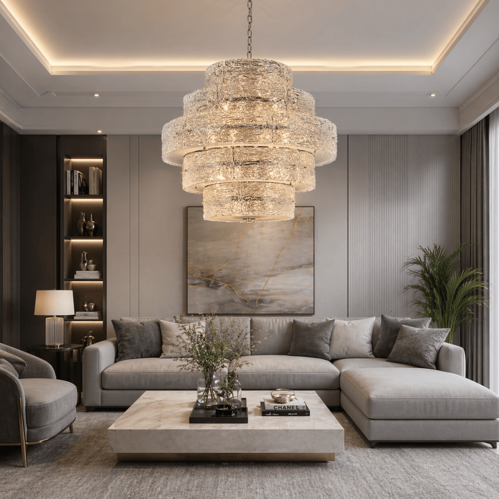 Luce Strata Tiered Round Glass Chandelier - Serene Luminaire