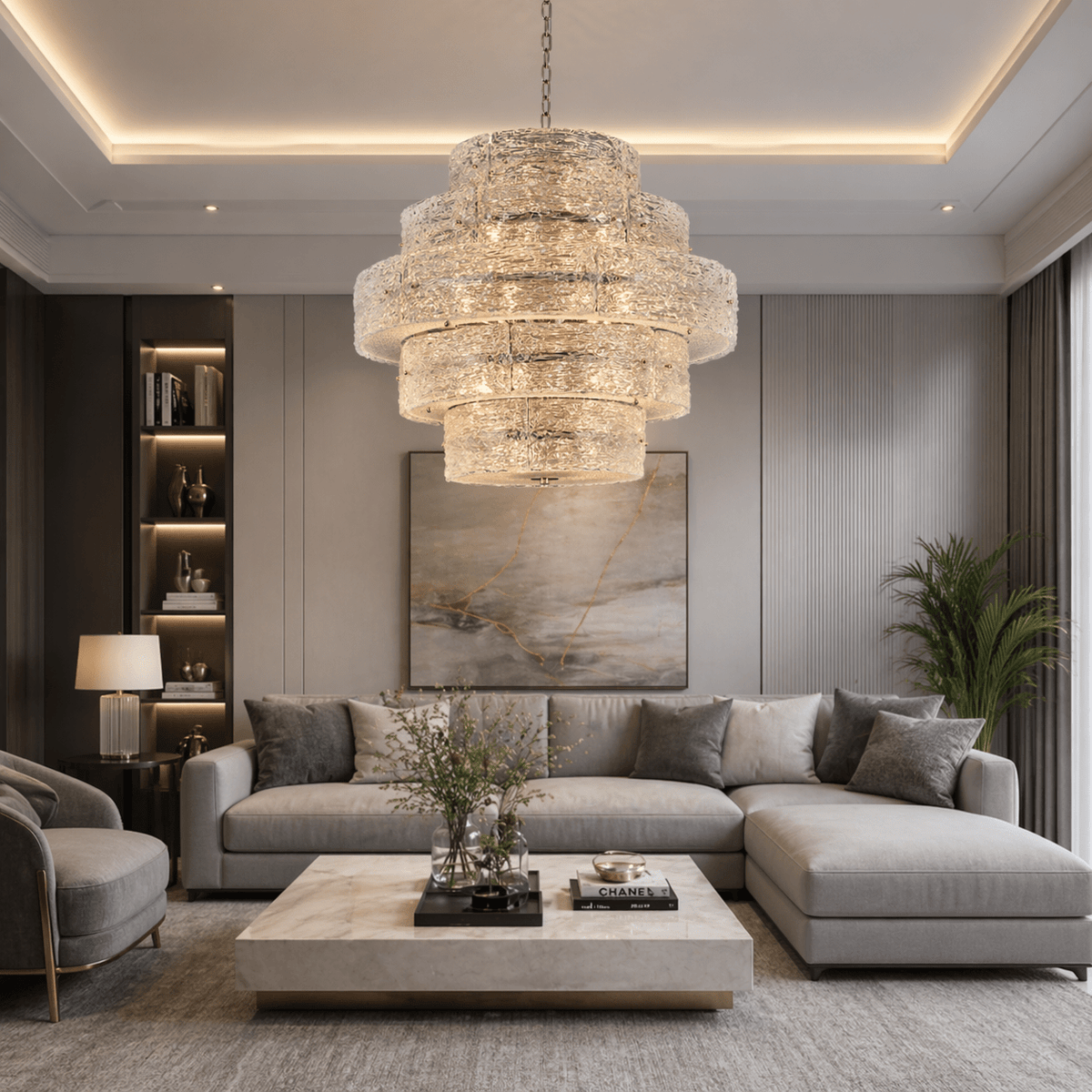 Luce Strata Tiered Round Glass Chandelier - Serene Luminaire