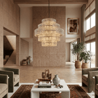 Luce Strata Tiered Round Glass Chandelier - Serene Luminaire